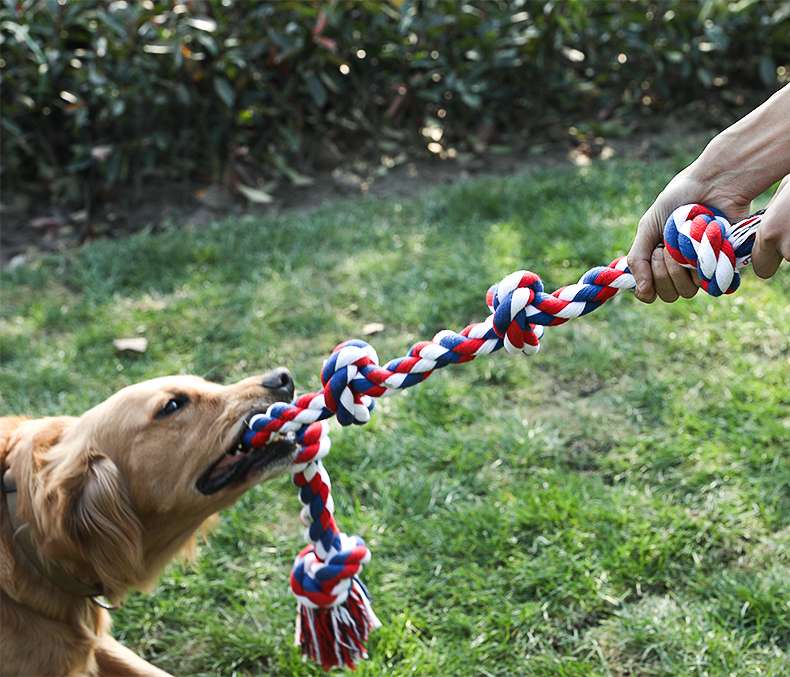 犬のおもちゃ  愛犬用結び目付き丈夫なロープトイ