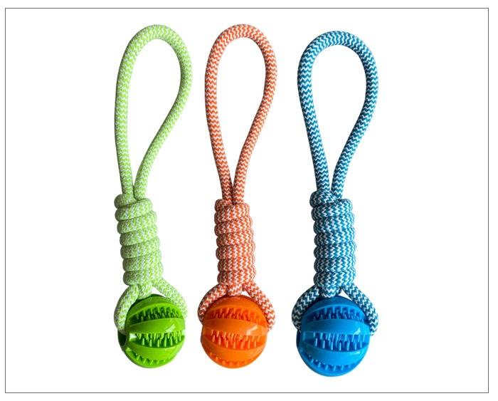 犬のおもちゃ 歯磨き機能付きボール型ロープ玩具