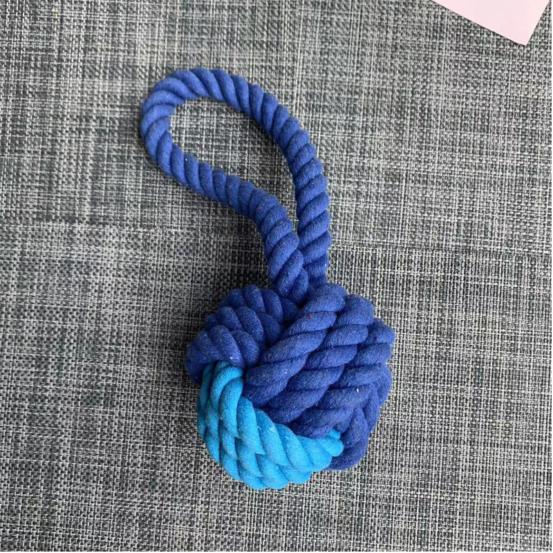 犬のおもちゃ 編み込み結び玉付き持ち手ロープ玩具