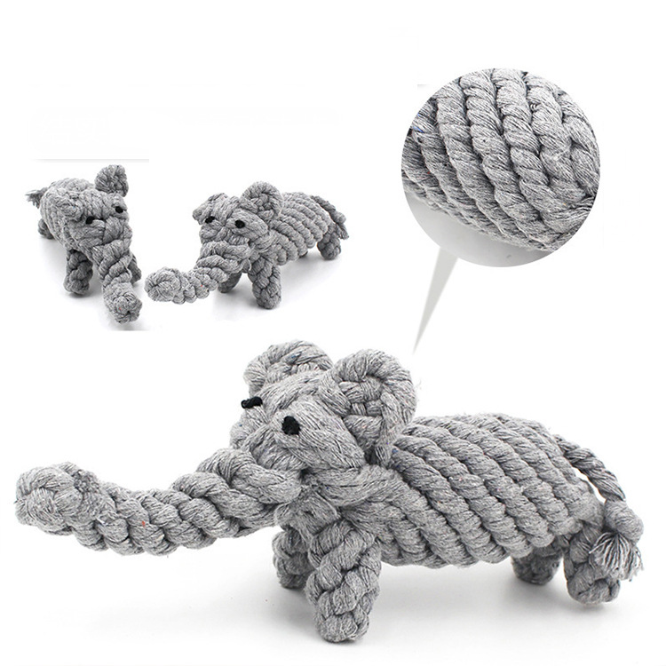 犬のおもちゃ ゾウさん編み込みロープ噛み心地抜群玩具