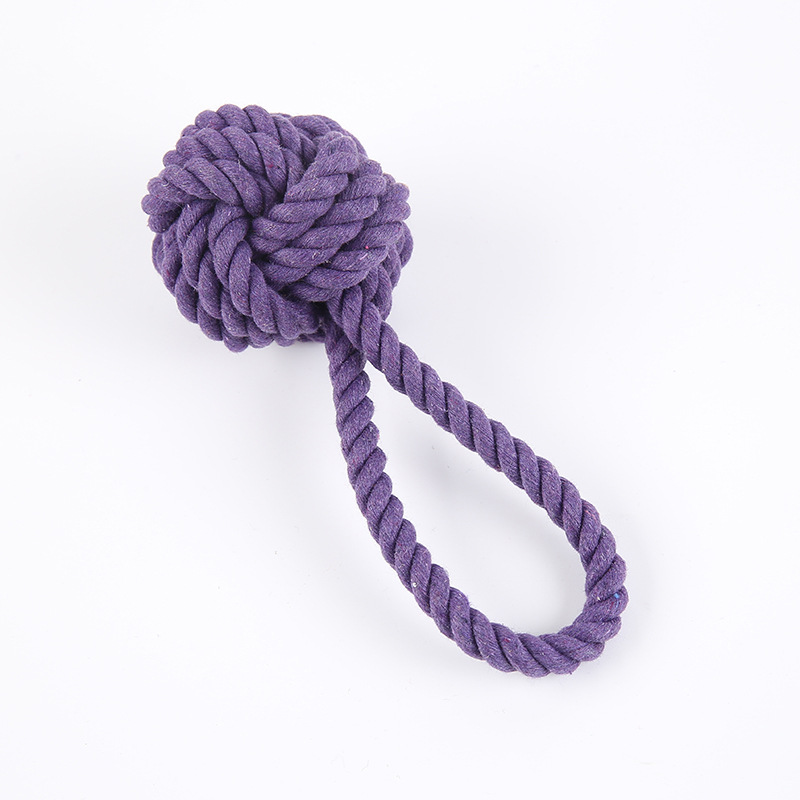 犬のおもちゃ 丸結び玉付き持ち手ループ犬用ロープ玩具