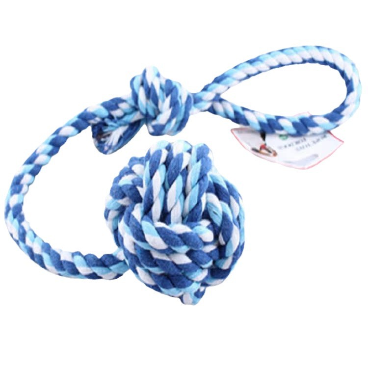 犬のおもちゃ 丸結び玉付き編み込みロープ投げ遊び玩具