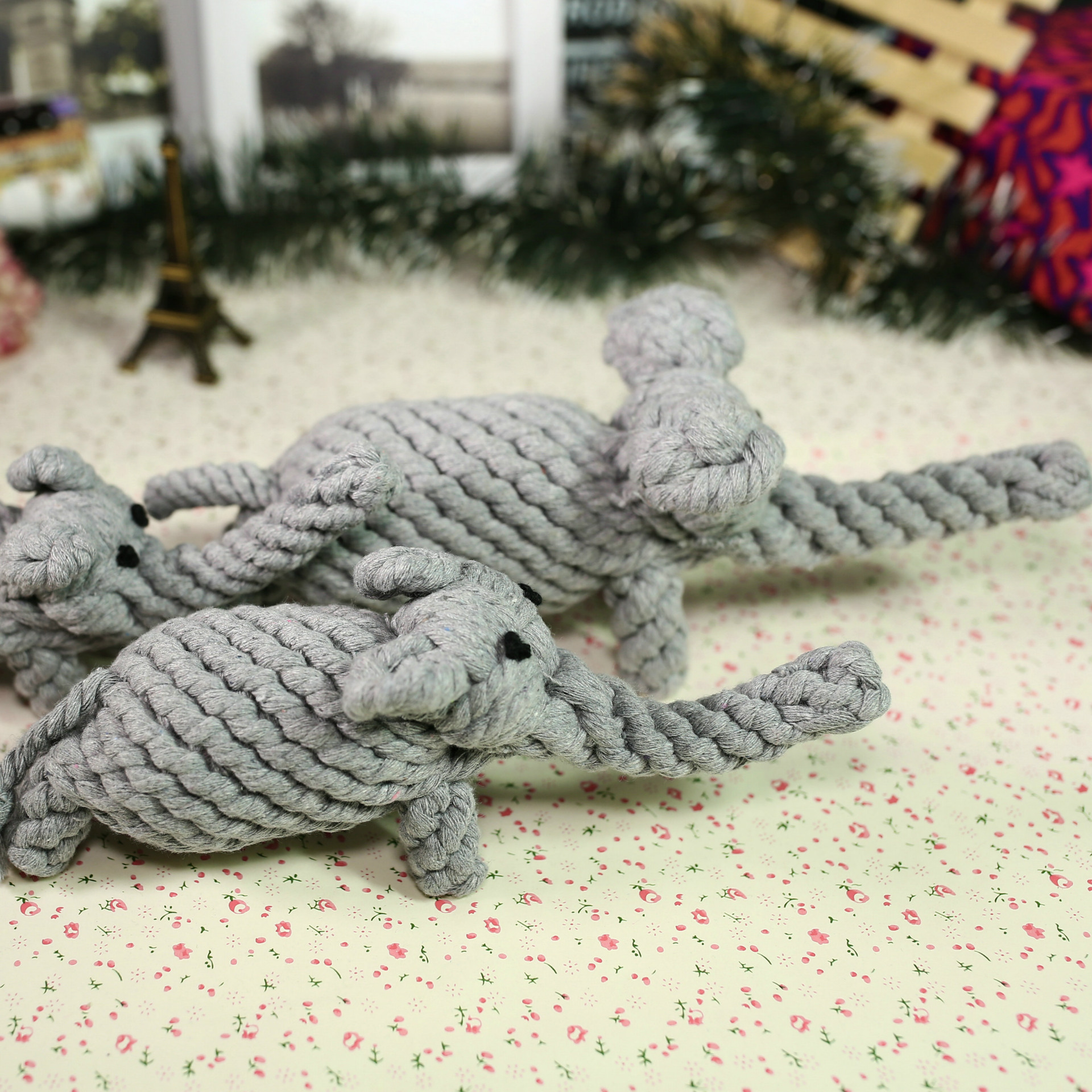 犬のおもちゃ 手編みロープゾウさん型噛むおもちゃ