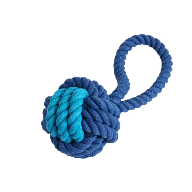 犬のおもちゃ 編み込み結び玉付き持ち手ロープ玩具