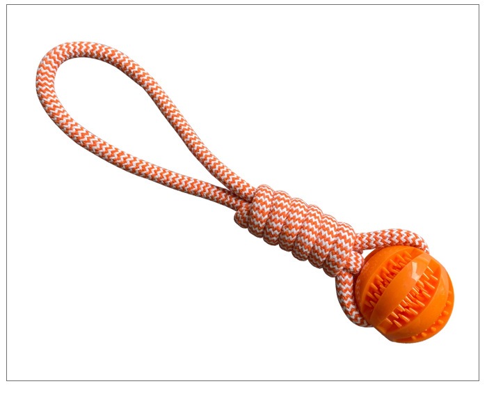 犬のおもちゃ 歯磨き機能付きボール型ロープ玩具