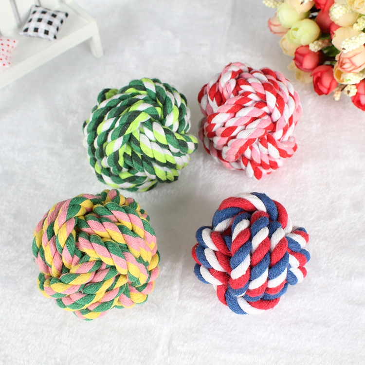 犬のおもちゃ 編み込みロープボール噛み応え抜群玩具