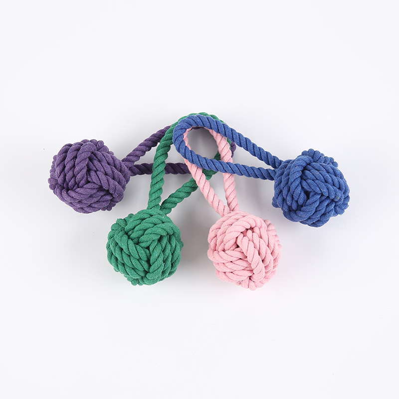 犬のおもちゃ 丸結び玉付き持ち手ループ犬用ロープ玩具