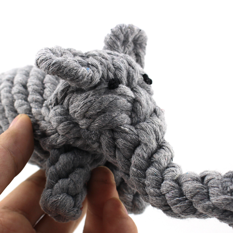 犬のおもちゃ ロープ編み象さん噛み心地抜群玩具