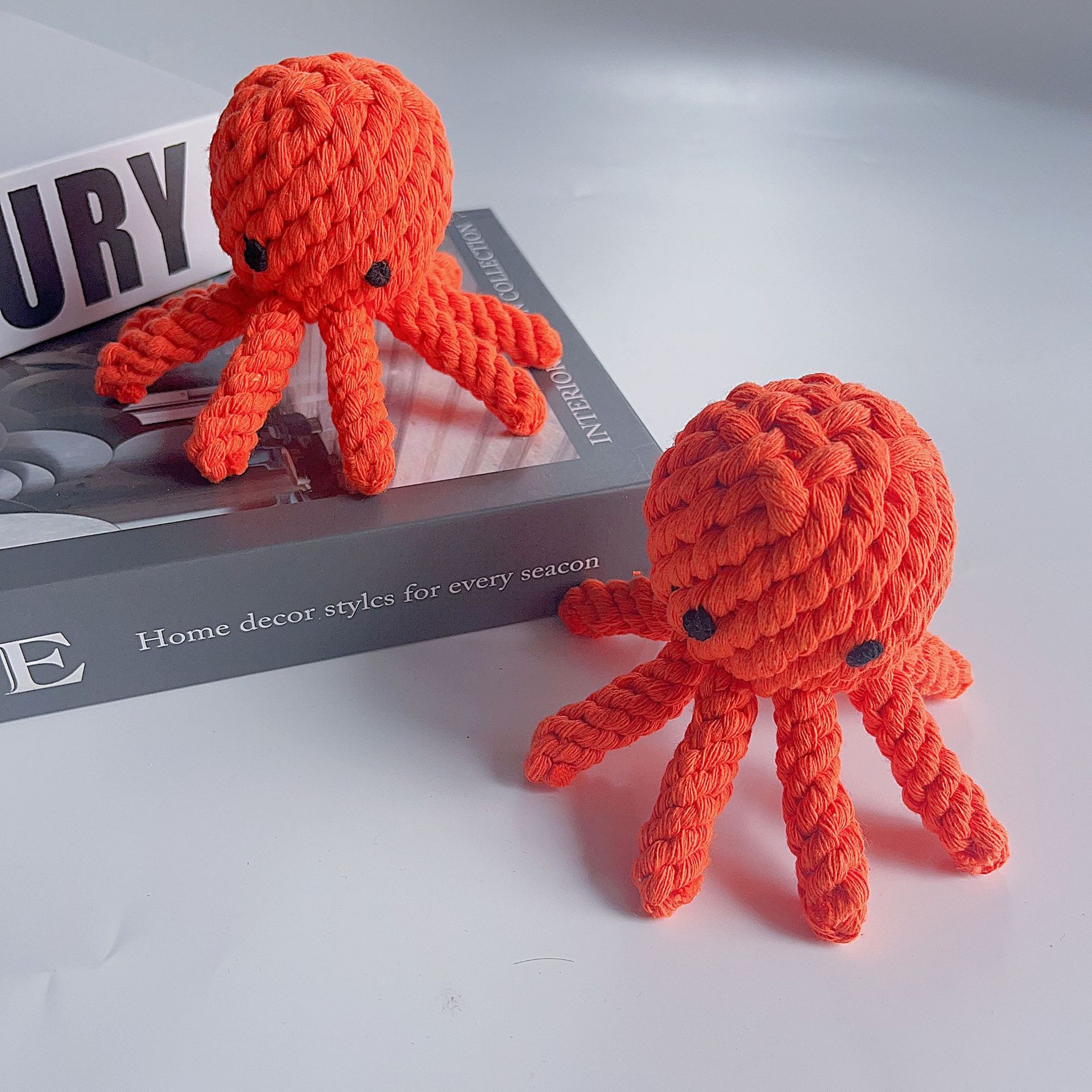 犬のおもちゃ 可愛いたこさん編み込みロープ噛むおもちゃ