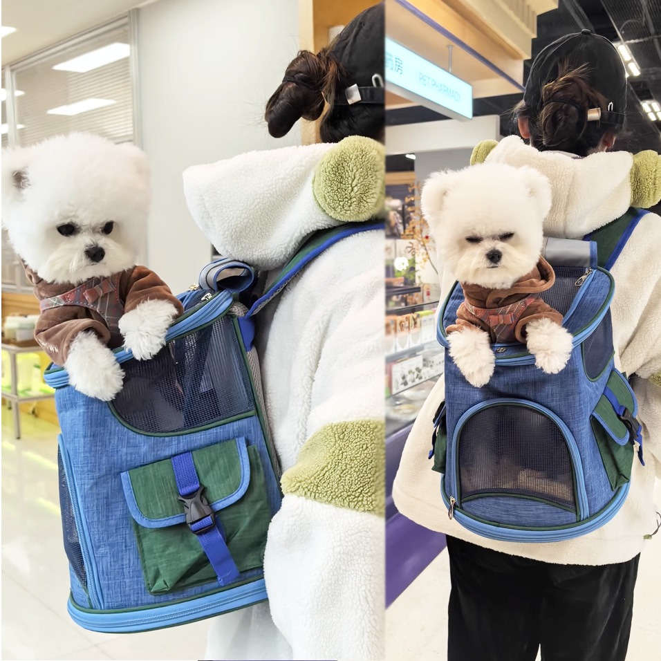 犬バッグ 小型犬用メッシュ窓付き通気性抜群リュック