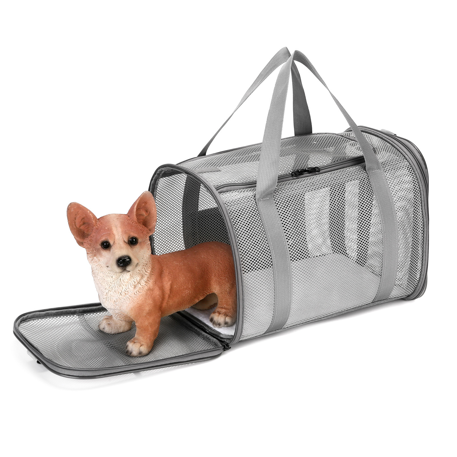 犬バッグ 通気性抜群メッシュ素材の拡張式ペットキャリートート