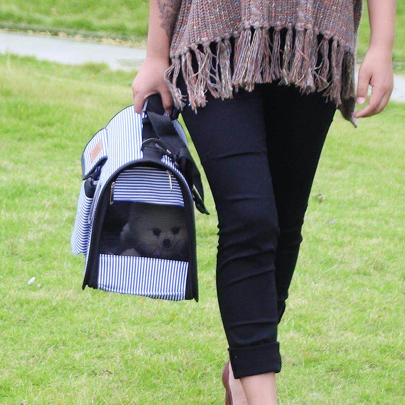 犬バッグ 爽やかストライプ柄ペット用キャリーバッグ