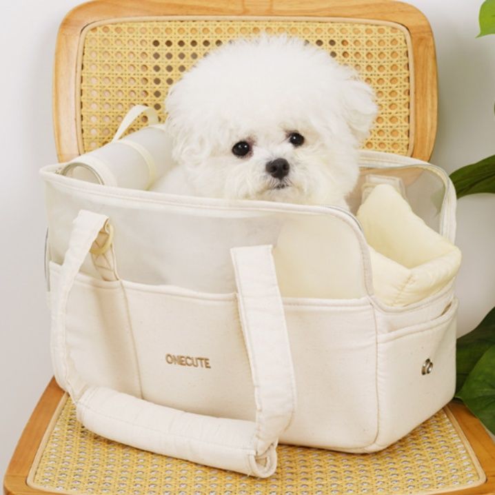 犬バッグ ナチュラルキャンバス多機能ポケット付き犬用トートバッグ