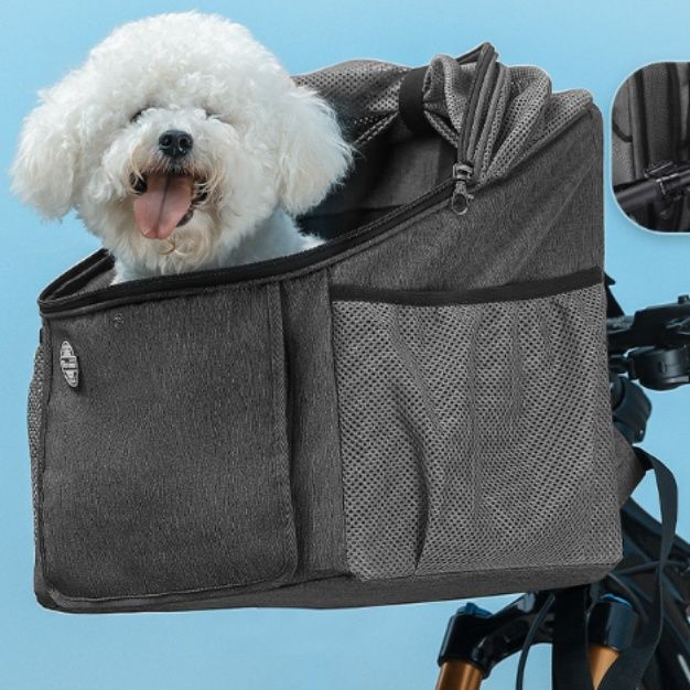 犬バッグ 愛犬用通気性抜群メッシュ窓付き自転車前かご