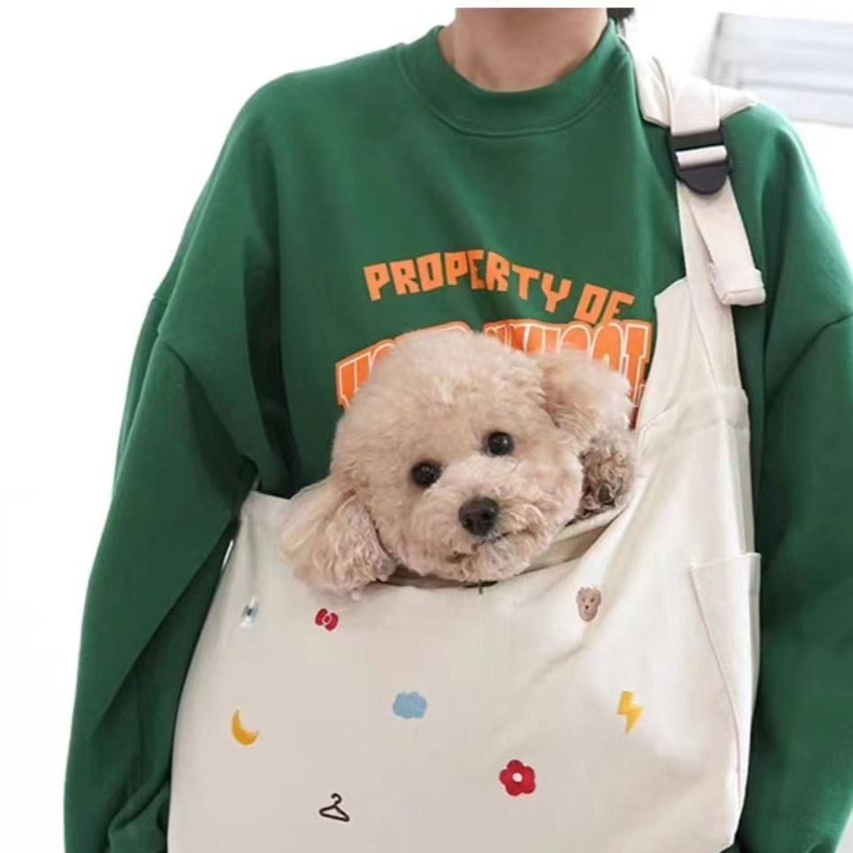 犬バッグ ポップ刺繍がかわいい小型犬用斜めがけバッグ