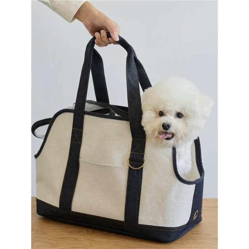 犬バッグ 小型犬対応通気性抜群キャンバス地トートバッグ
