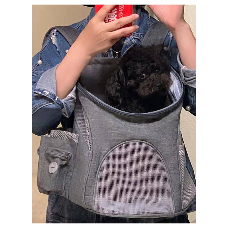 犬バッグ 小型犬用メッシュ窓付き両肩掛けキャリーリュック