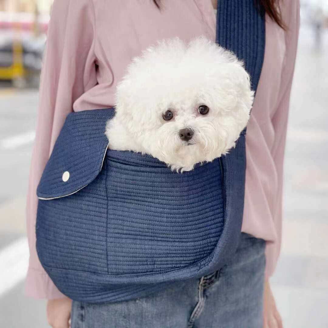 犬バッグ 畝織り生地のショルダー型小型犬用キャリーバッグ