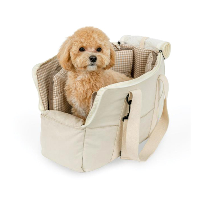 犬バッグ 通気性抜群チェック柄内装付き小型犬用キャリートート