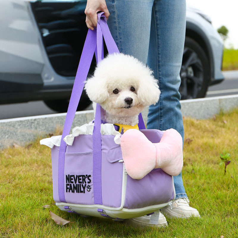 犬バッグ ふわふわリボン付き小型犬用手持ちトートバッグ