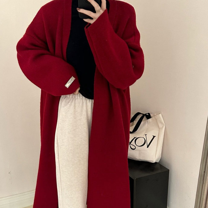 50代ファッション 体型カバー ロング カーディガン ゆったり ニット アウター