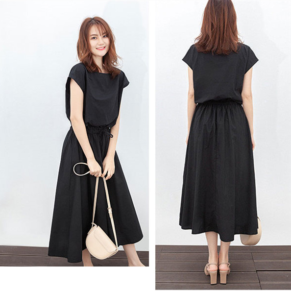 50代ファッション 夏新作半袖ワンピース上品な麻素材ロング丈選べる4色