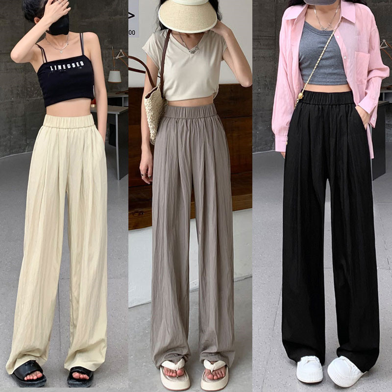 50代ファッション 夏用ゆったりワイドパンツ レディース涼感ゴムウエスト楽ちんパンツ