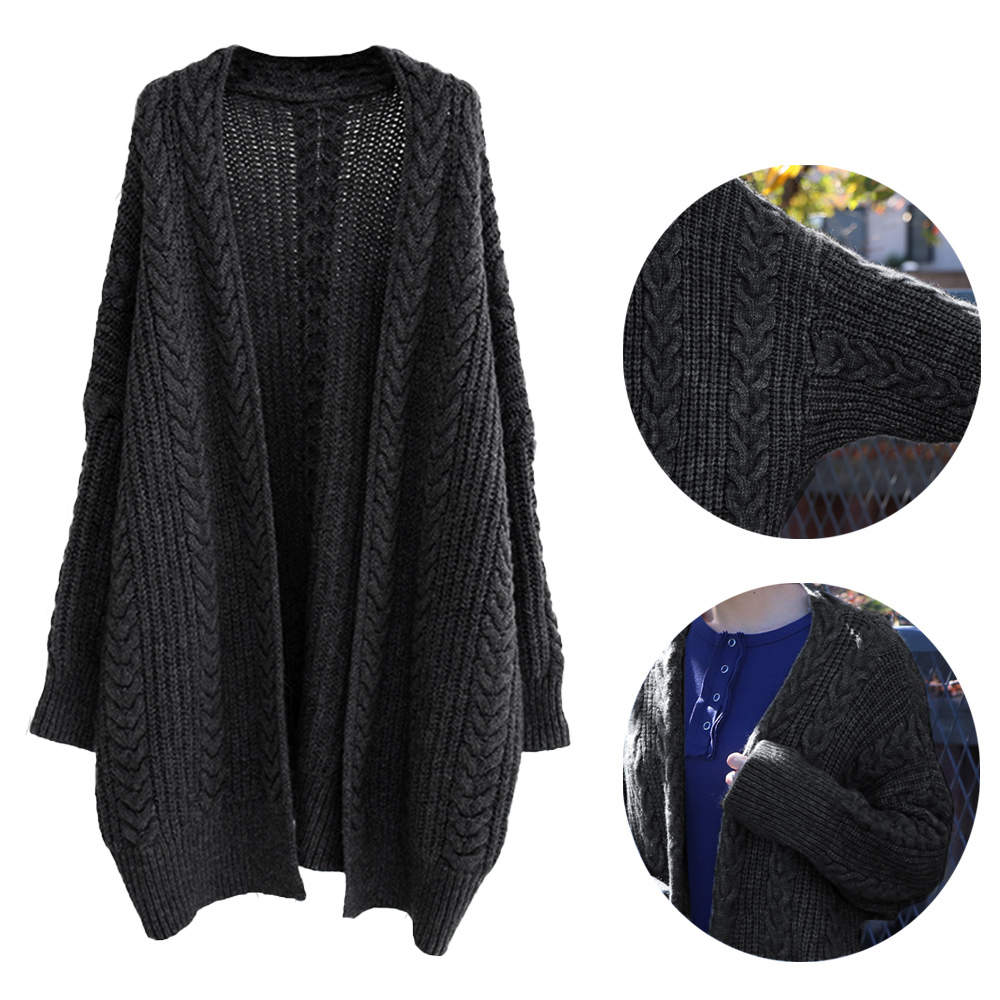 50代ファッション ケーブル編みロング丈カーディガン レディース