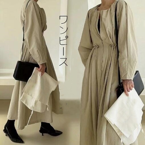 50代ファッション 春の新作ベージュロングワンピース