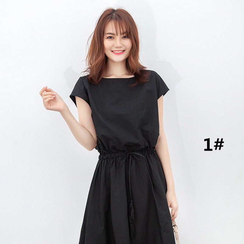 50代ファッション 夏新作半袖ワンピース上品な麻素材ロング丈選べる4色