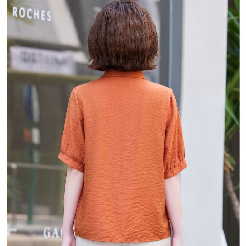 50代ファッション 刺繍レース襟付き七分袖ブラウス
