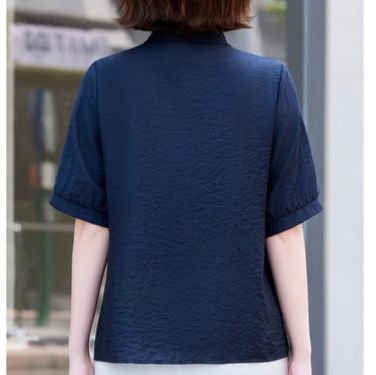 50代ファッション 刺繍レース襟付き七分袖ブラウス