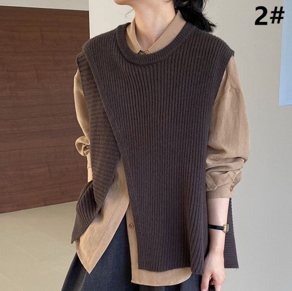 50代ファッション 秋冬新作アシンメトリーニットベスト体型カバー