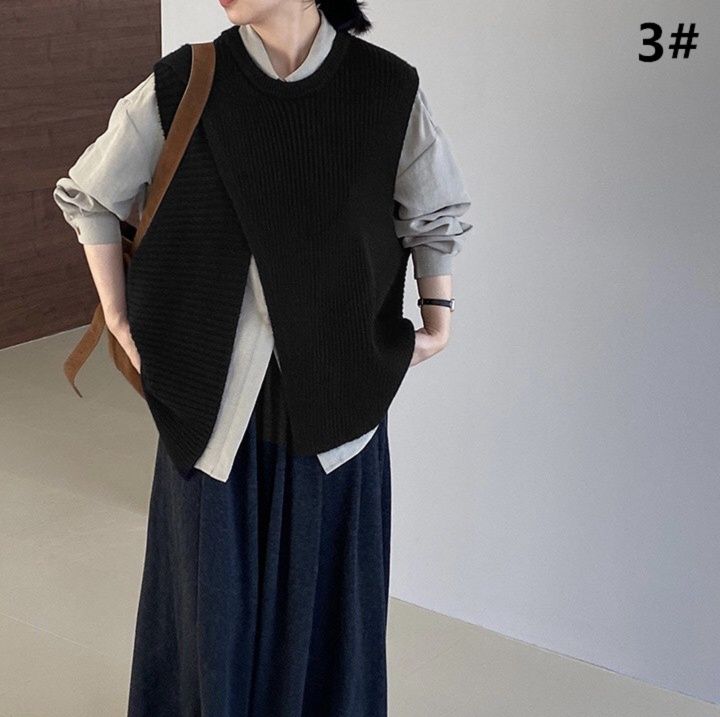 50代ファッション 秋冬新作アシンメトリーニットベスト体型カバー