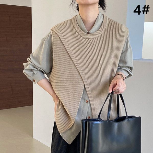 50代ファッション 秋冬新作アシンメトリーニットベスト体型カバー