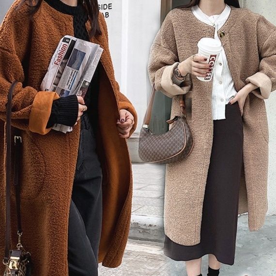 50代ファッション 上品なボアロングコート 防寒性抜群のプードルファー