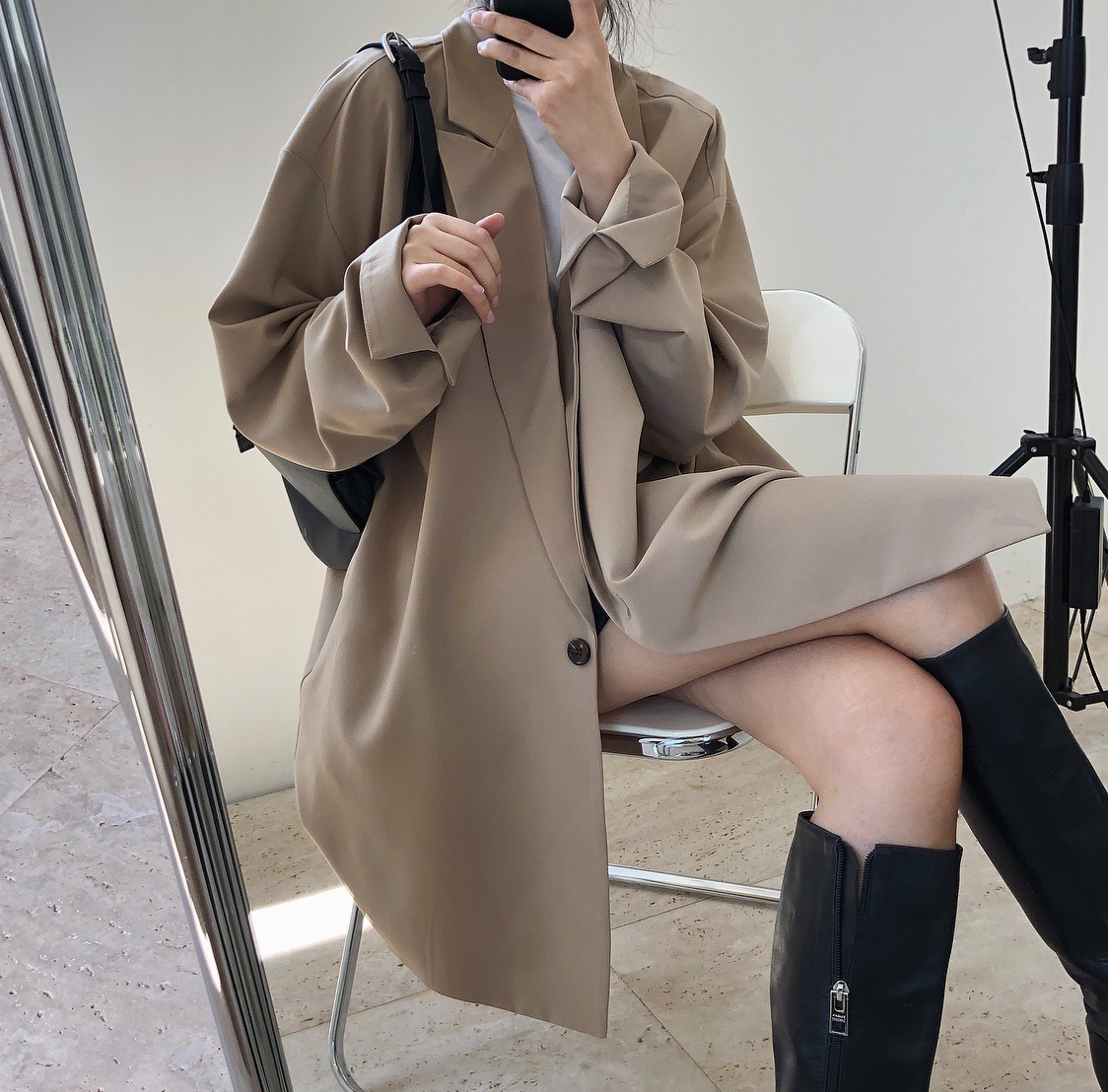 50代ファッション 優雅な落ち感ゆったりチェスターコート