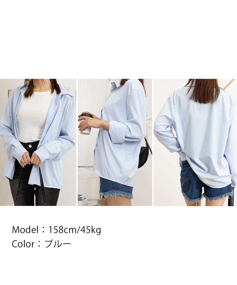 50代ファッション 上品な薄手長袖シャツブラウス　襟付きレディース