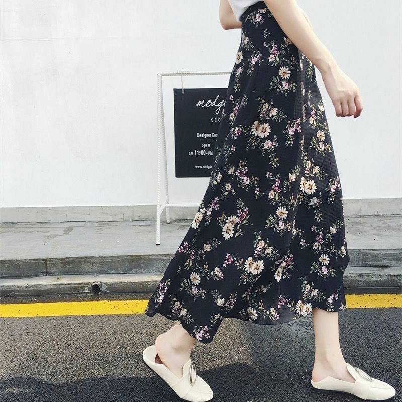 50代ファッション 南国風マキシ丈リゾートスカート