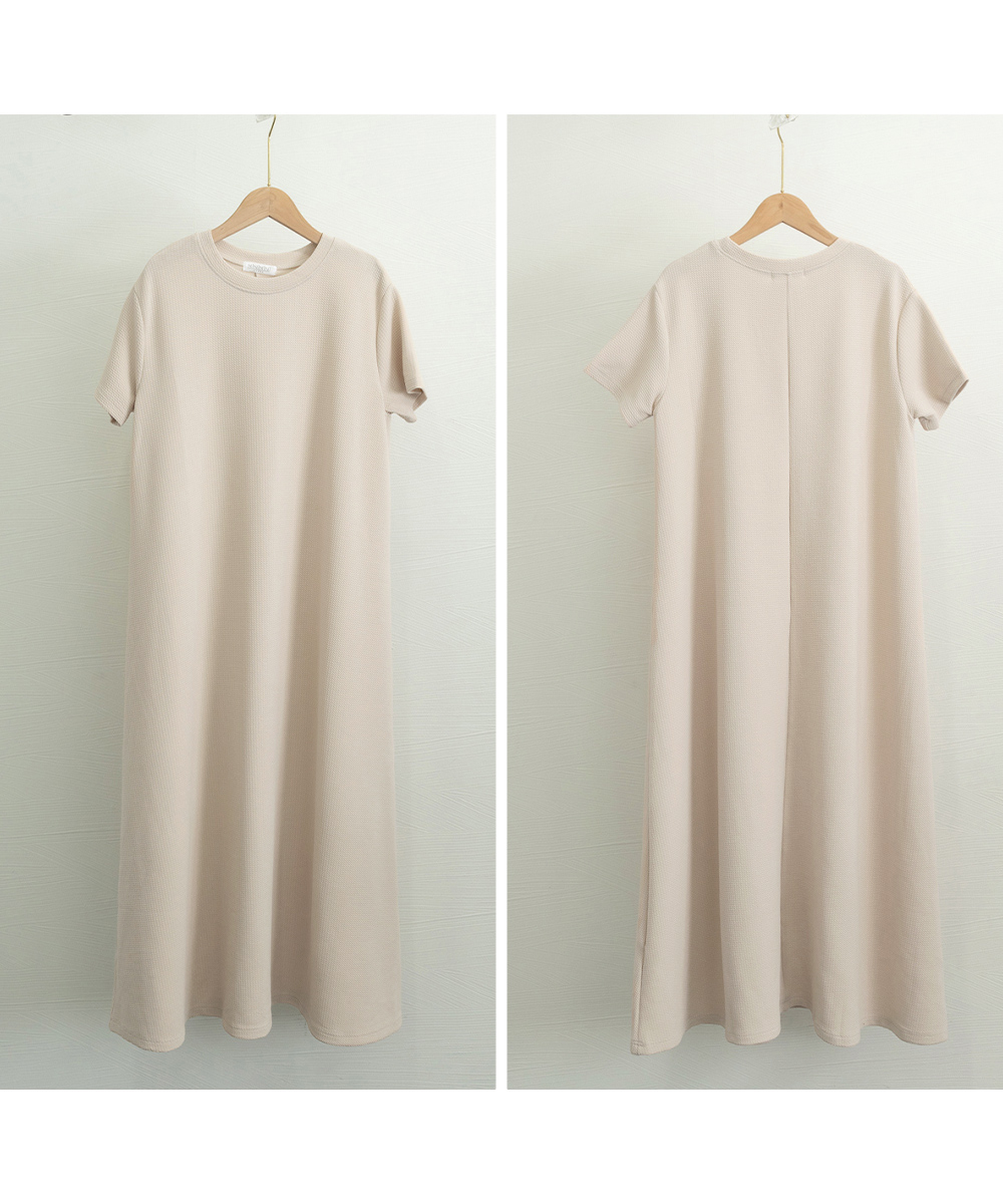 50代ファッション 体型カバー半袖ロングワンピース夏