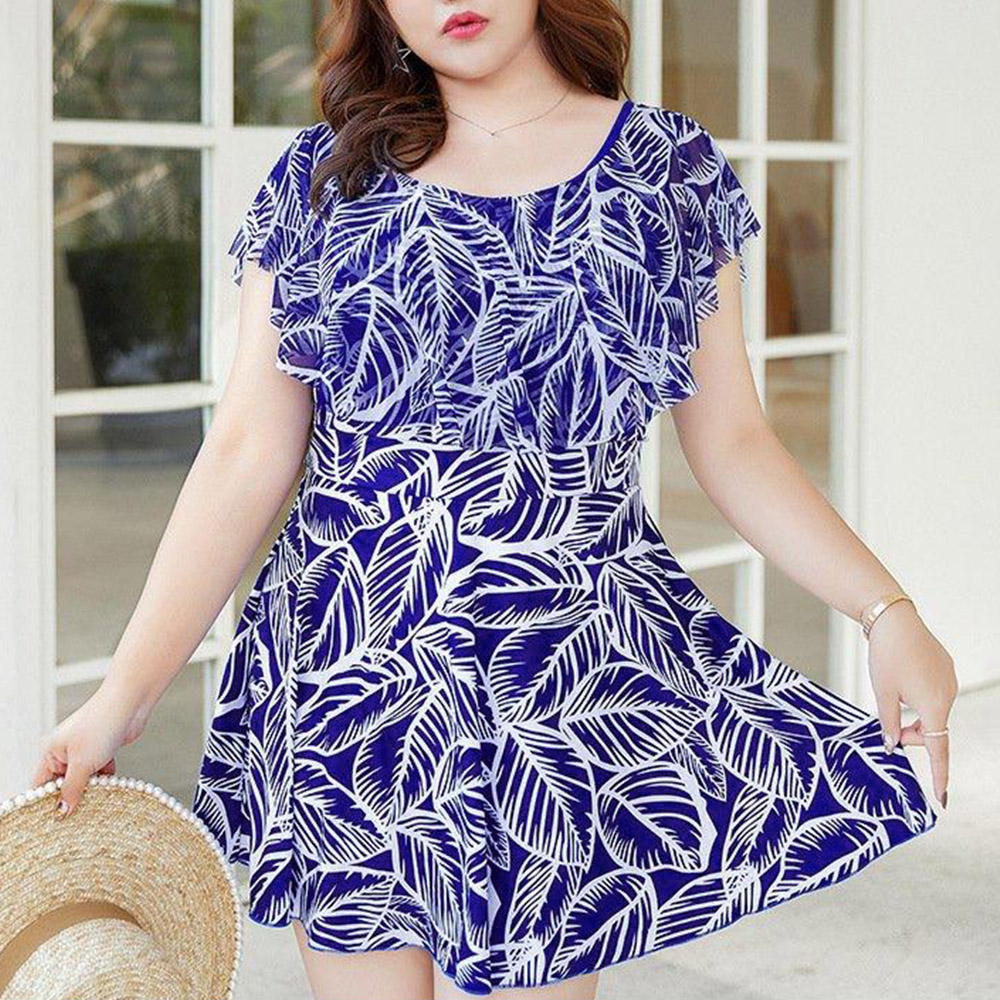 50代ファッション 体型カバー葉柄ワンピース水着