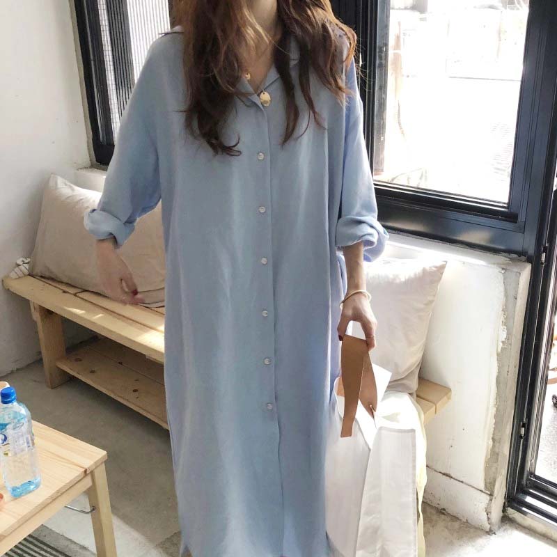 50代ファッション リラックス前開きシャツワンピース