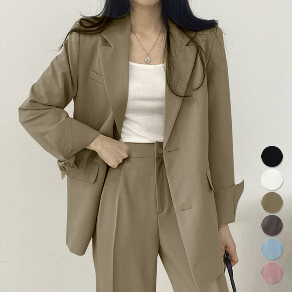 50代ファッション 上品テーラードジャケット ワイドパンツセット