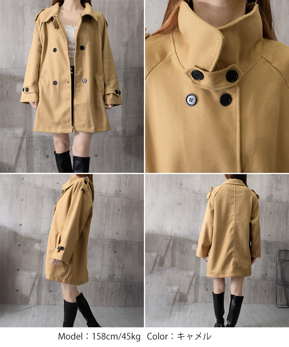 50代ファッション 上品ダブルボタン膝丈トレンチコート