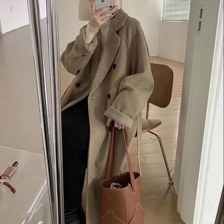 50代ファッション 50代上品チェスターコート ロング丈 ウエストリボン付き