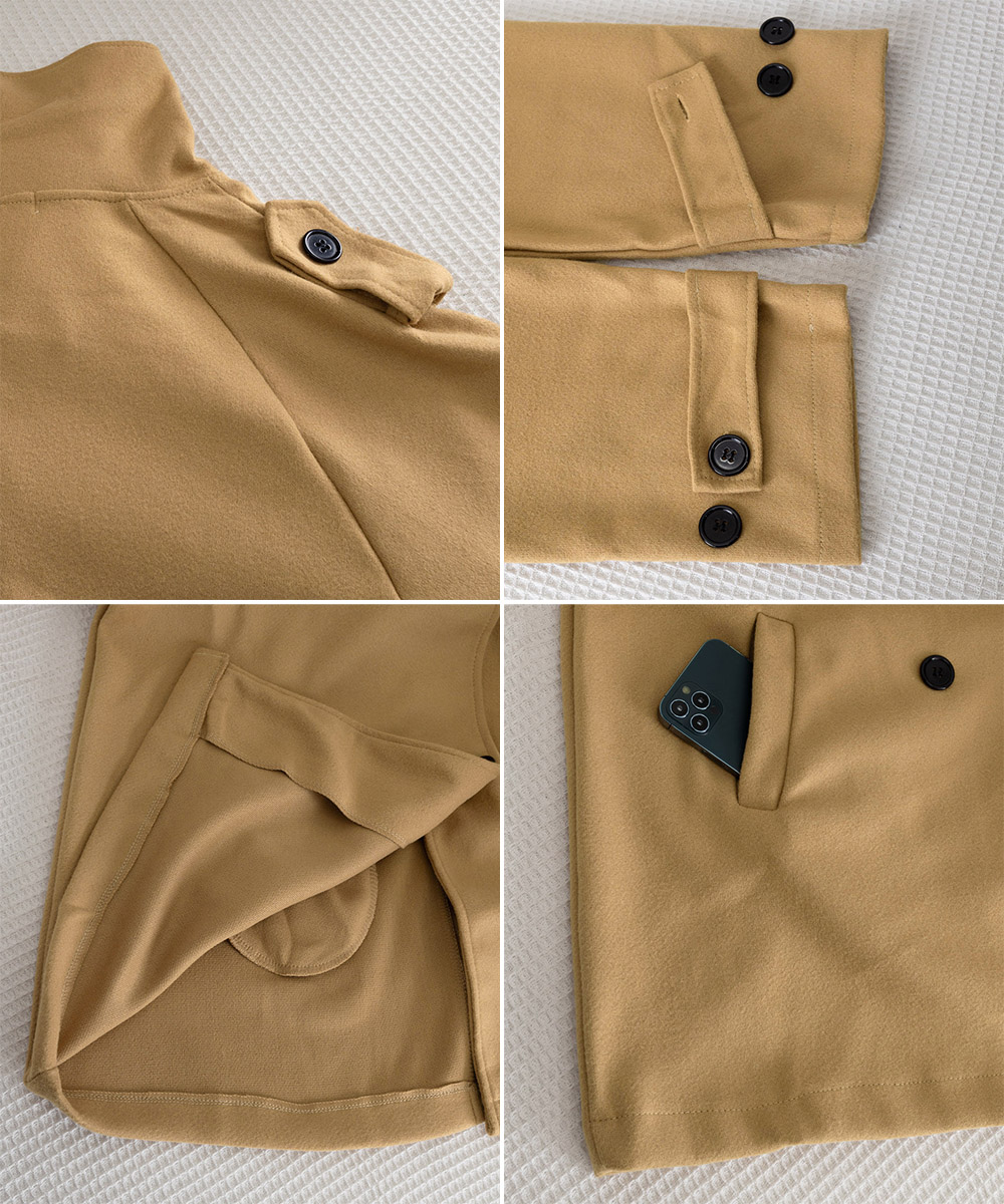 50代ファッション 上品ダブルボタン膝丈トレンチコート