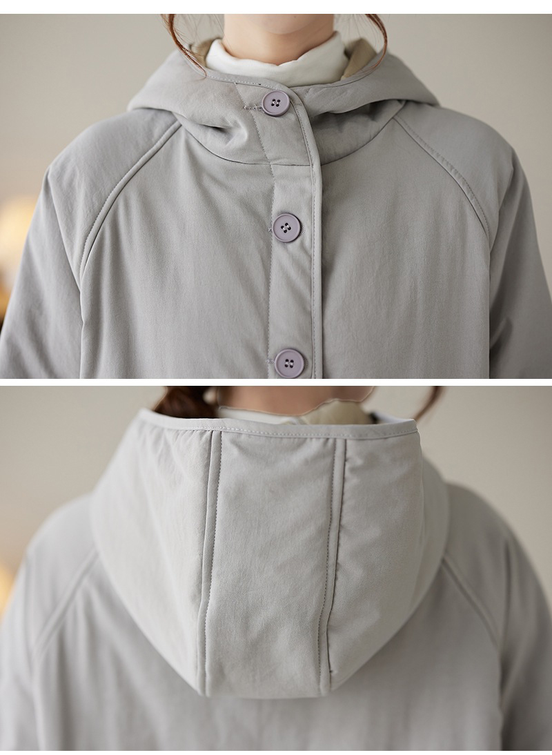 50代ファッション 上品な中綿入りフード付きコート