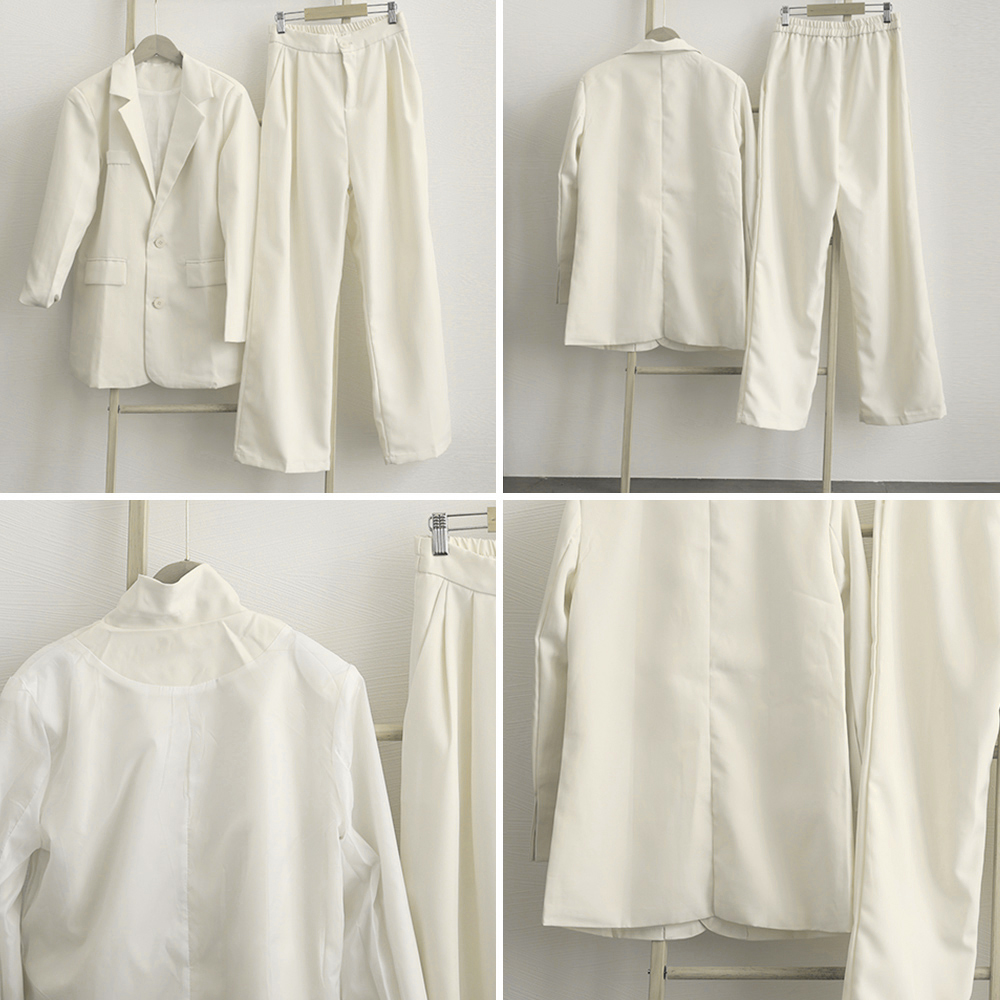 50代ファッション 上品テーラードジャケット ワイドパンツセット