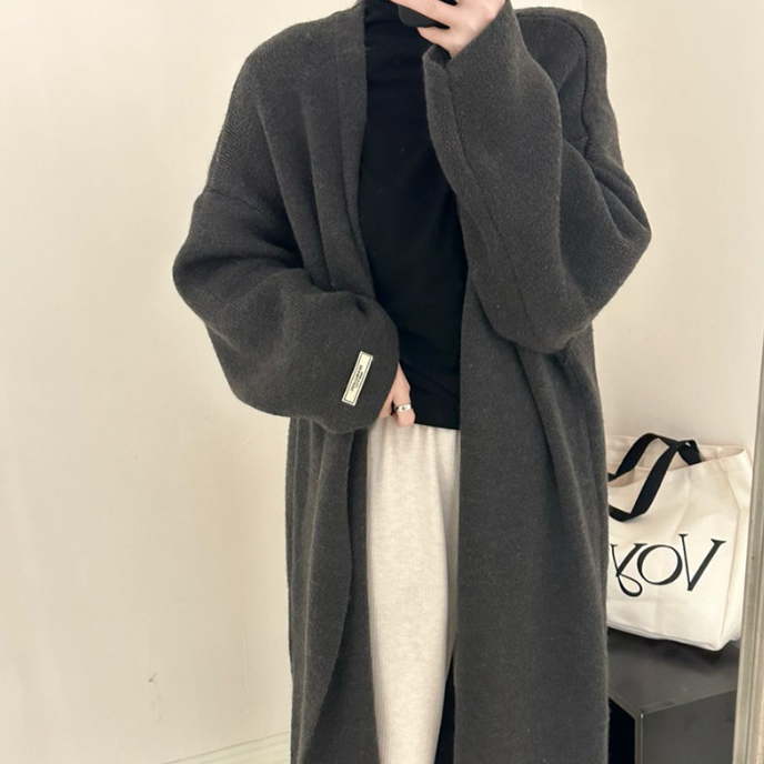 50代ファッション 体型カバー ロング カーディガン ゆったり ニット アウター