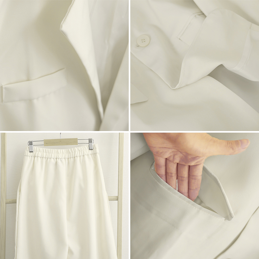 50代ファッション 上品テーラードジャケット ワイドパンツセット